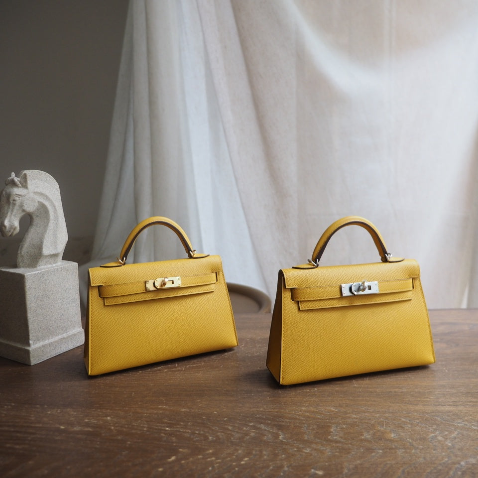 Hermes Mini Kelly 19cm 9D/琥珀黄/Amber Epsom leather Palladium hardware