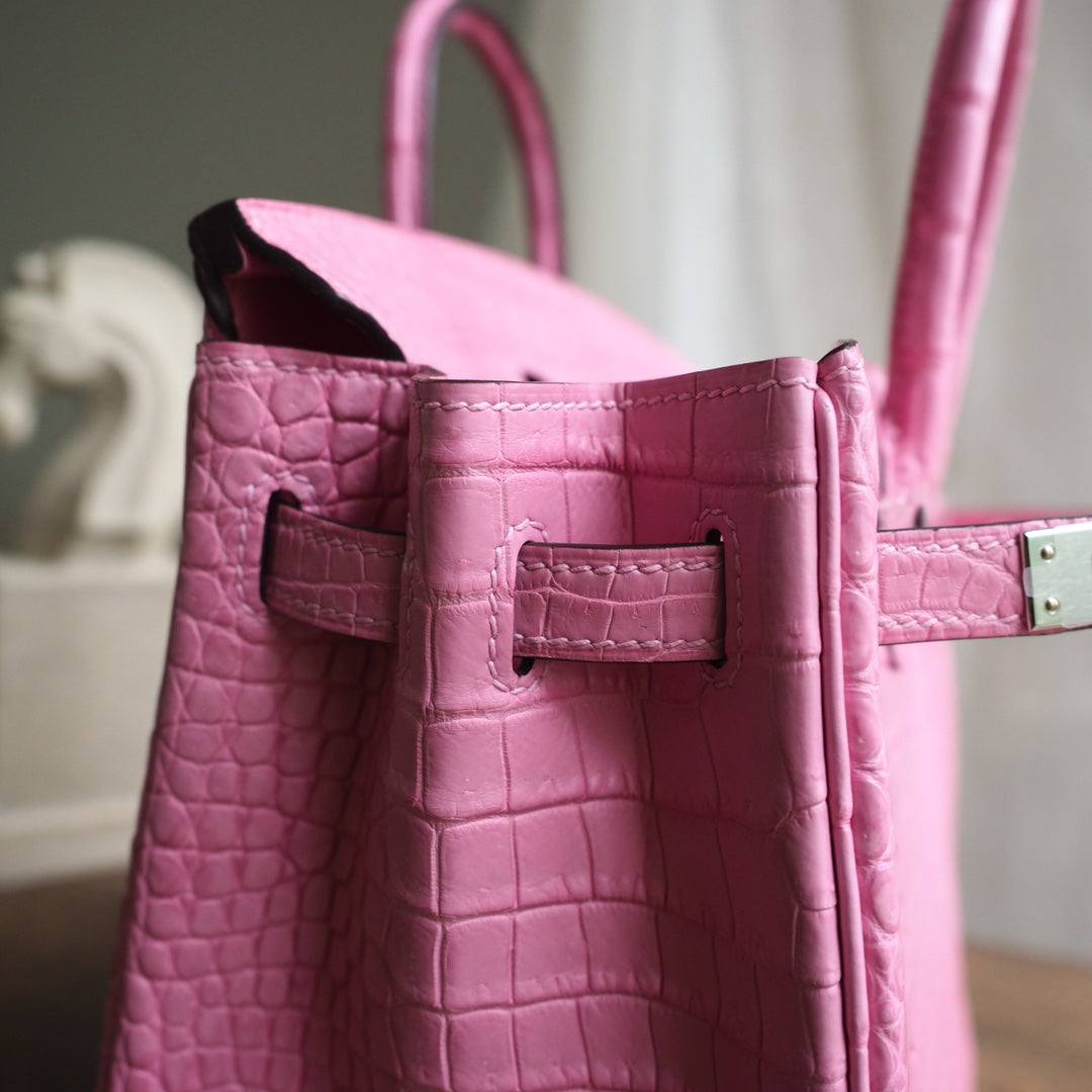 Hermes Birkin 25cm 5P/樱花粉/Pink Crocodile leather Palladium hardware