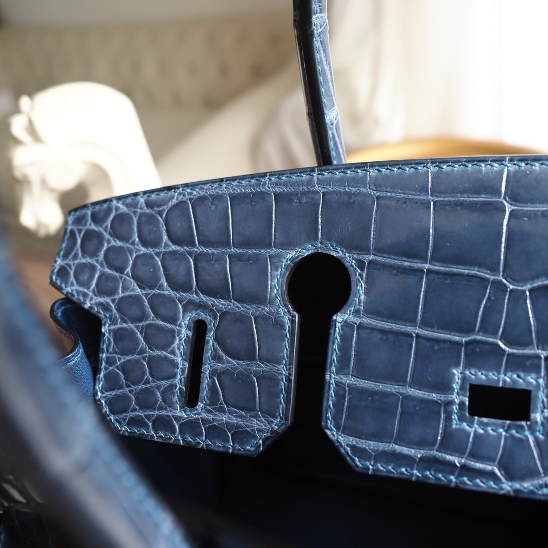Hermes Birkin 30cm N7/风暴蓝/Blue tempete Crocodile leather Gold hardware