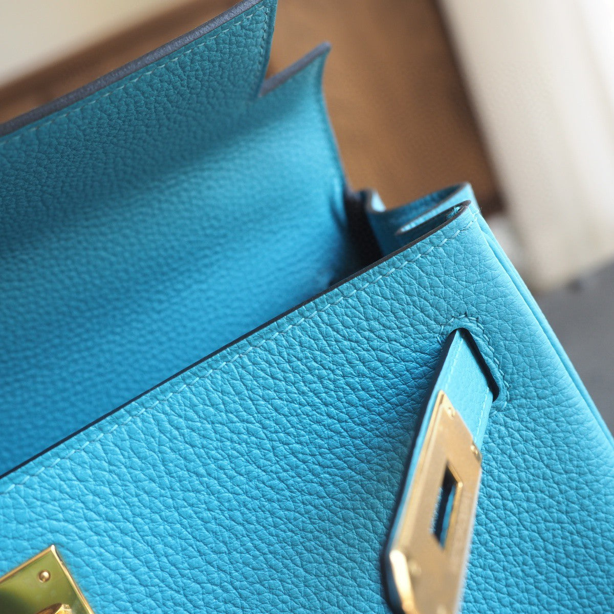 Hermes Kelly 28cm 7B/松石蓝/Turquoise blue Togo leather Gold hardware
