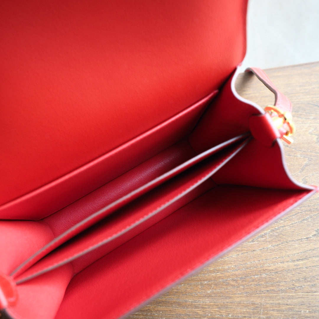 Hermes Roulis 19cm S5/番茄红/Rouge Tomato Evercolor leather Gold hardware