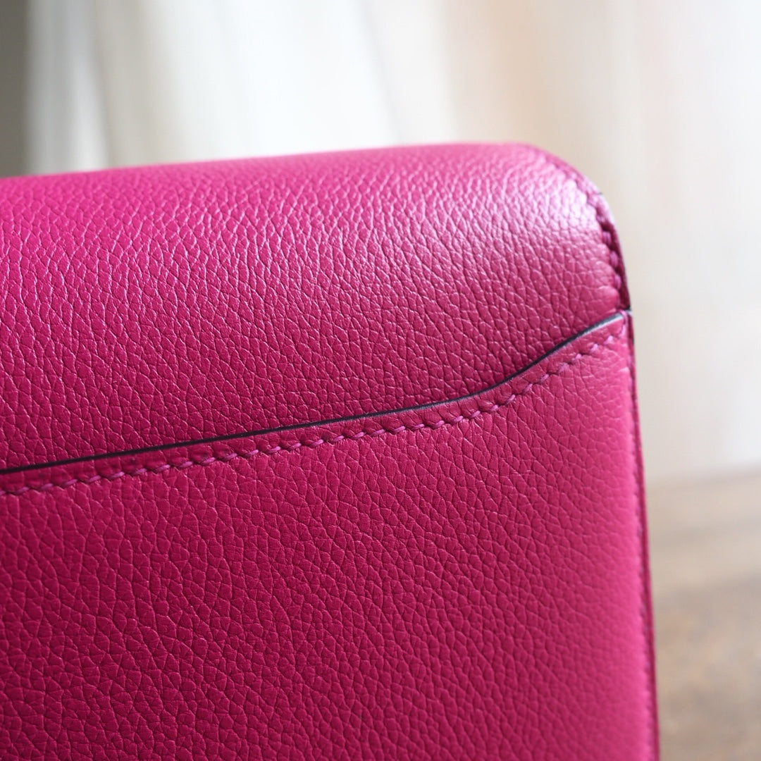 Hermes Roulis 19cm L3/玫瑰紫/Rose purple Evercolor leather Palladium hardware