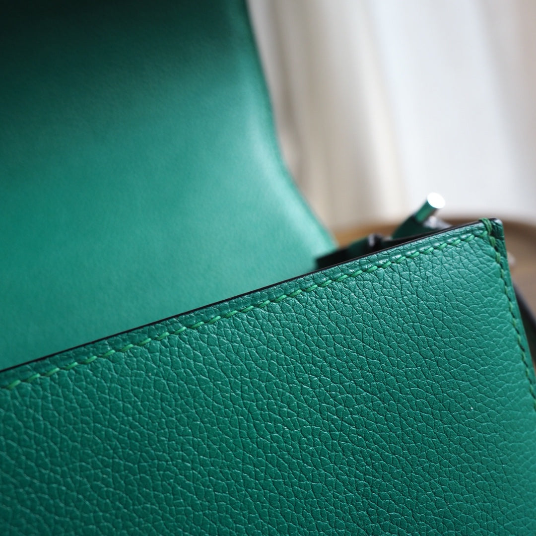 Hermes Roulis 19cm U4/丝绒绿/Vert vertigo Evercolor leather Palladium hardware