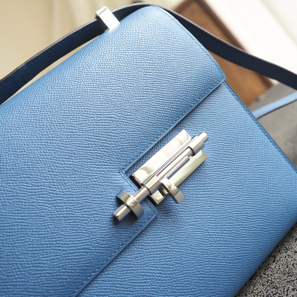 Hermes Verrou 21cm 7E/明蓝色/Blue Brighton Epsom leather Palladium hardware