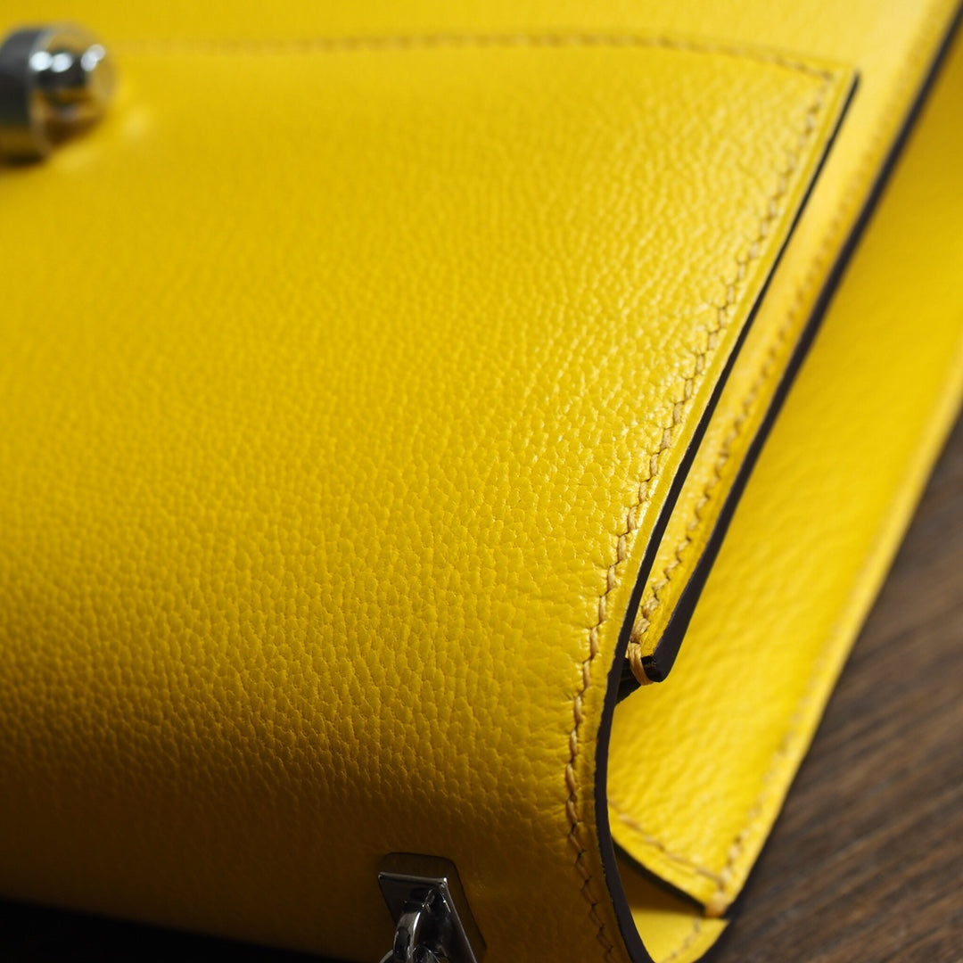 Hermes Verrou 19cm 9D/琥珀黄/Amber Chevre leather Palladium hardware