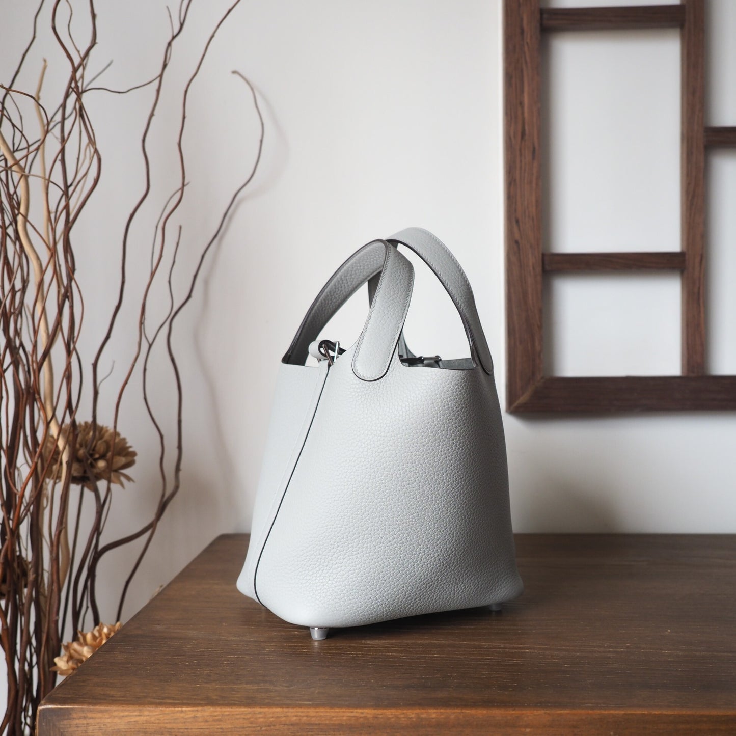 Hermes Picotin 18cm 80/珍珠灰/Gris Perle Clemence leather Palladium hardware
