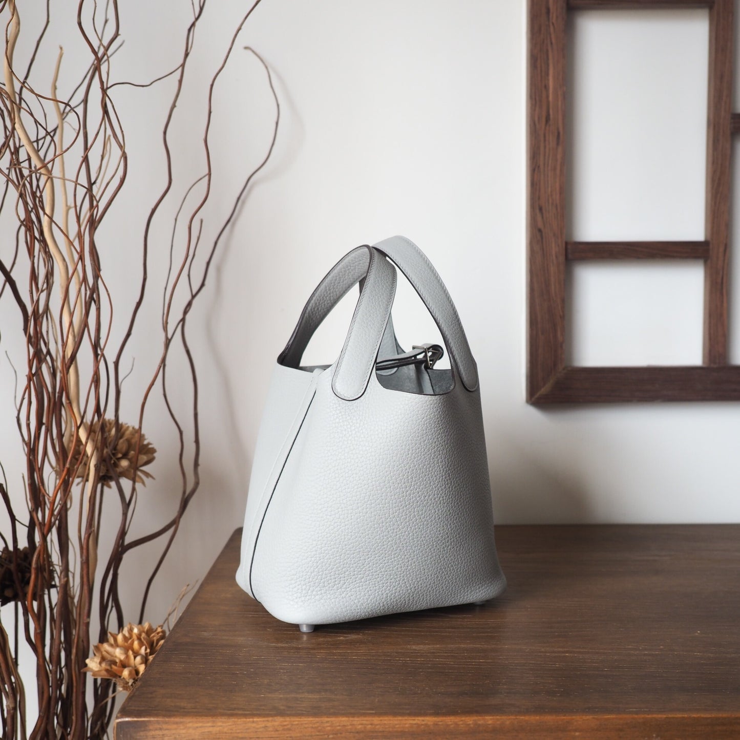 Hermes Picotin 18cm 80/珍珠灰/Gris Perle Clemence leather Palladium hardware