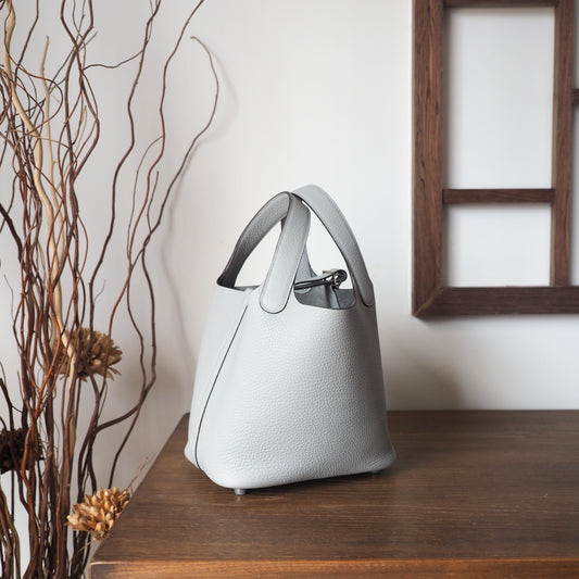 Hermes Picotin 18cm 80/珍珠灰/Gris Perle Clemence leather Palladium hardware