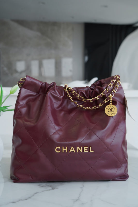 𝗖𝗛𝗔𝗡𝗘𝗟 𝟐𝟐𝗣秋冬新款 𝟐𝟐手袋 正品尾皮 酒红中号