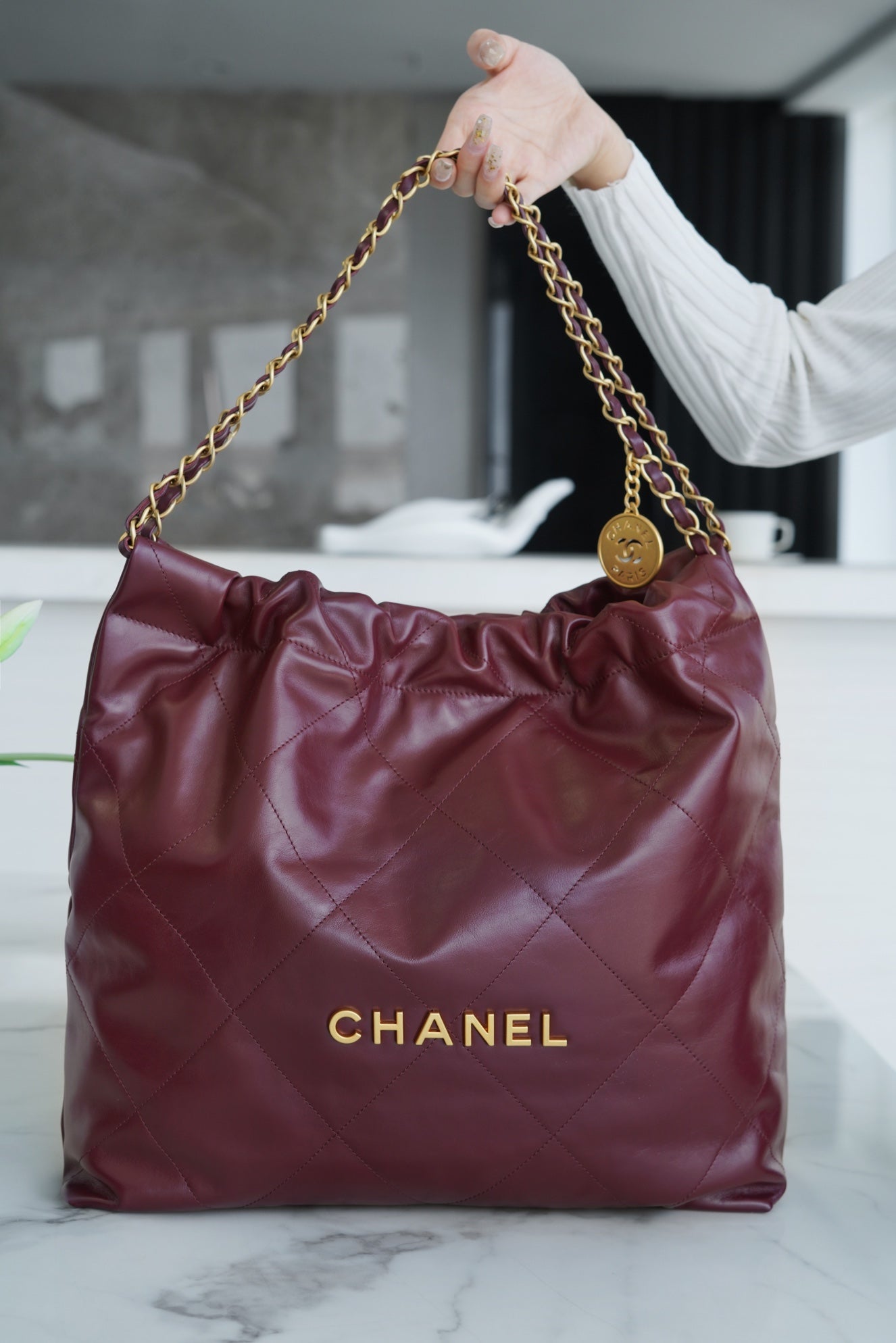𝗖𝗛𝗔𝗡𝗘𝗟 𝟐𝟐𝗣秋冬新款 𝟐𝟐手袋 正品尾皮 酒红中号