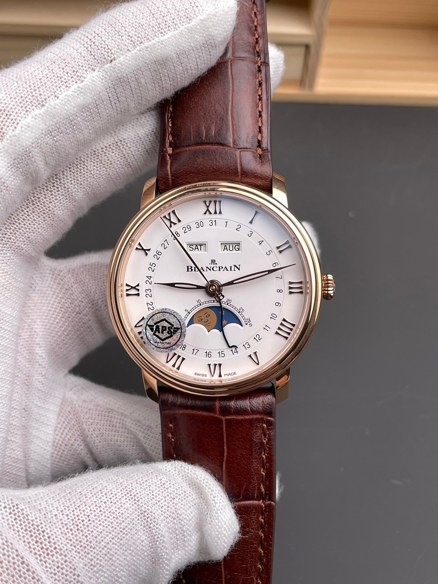 Blancpain 宝珀6654 玫金/40mm/星期日历月相月历显示