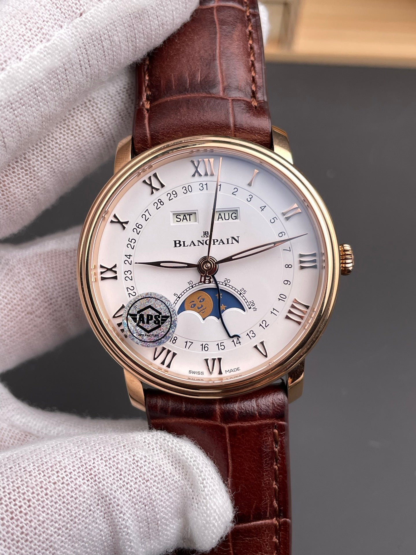 Blancpain 宝珀6654 玫金/40mm/星期日历月相月历显示