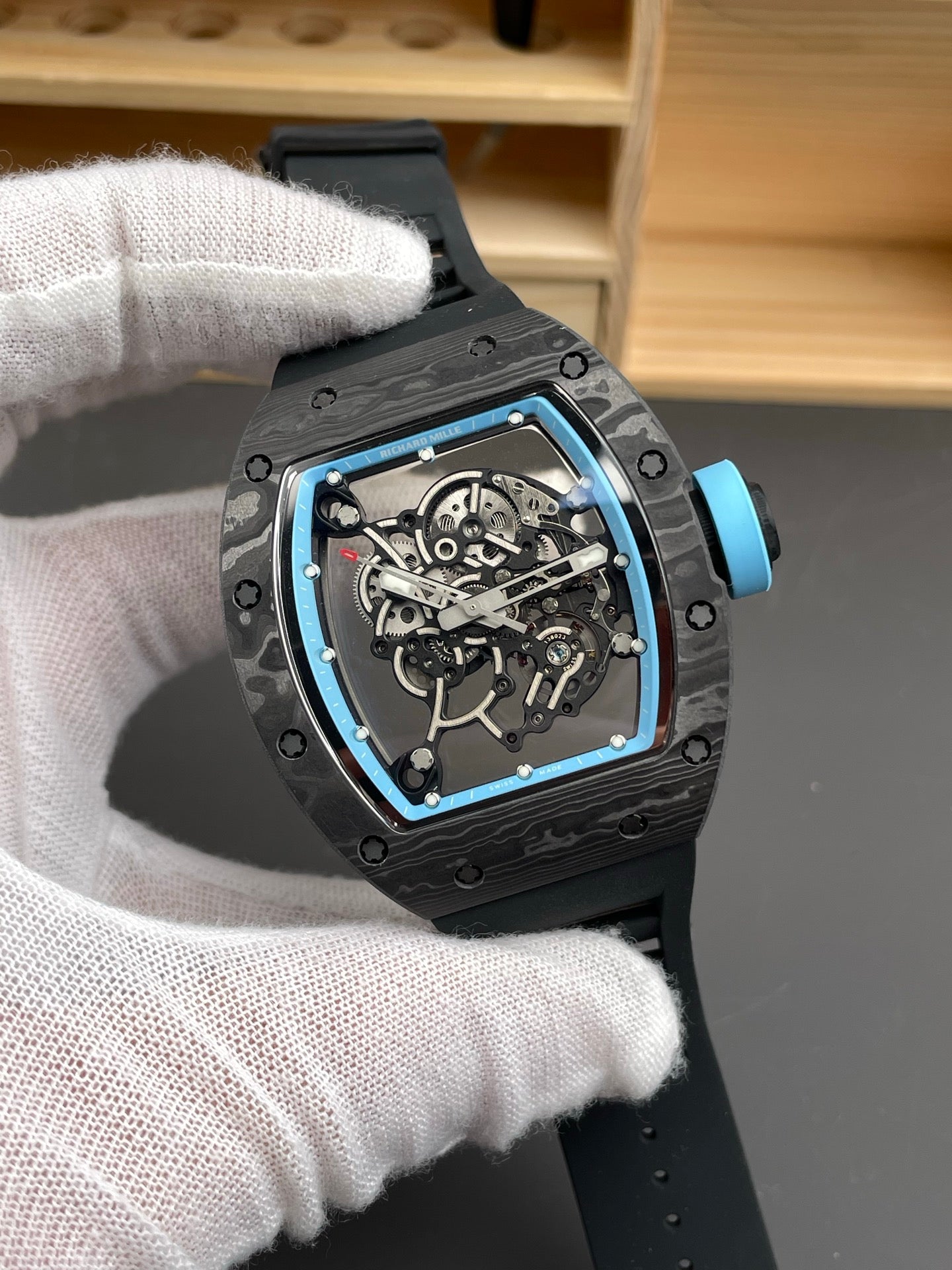 Richard watch RM055 碳纤维蓝/49.9x42.07mm/RMUL2机