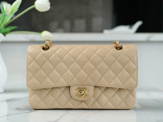 CHANEL 𝗖𝗹𝗮𝘀𝘀𝗶𝗰 𝗙𝗹𝗮𝗽  正品皮鱼子酱 中号 杏色