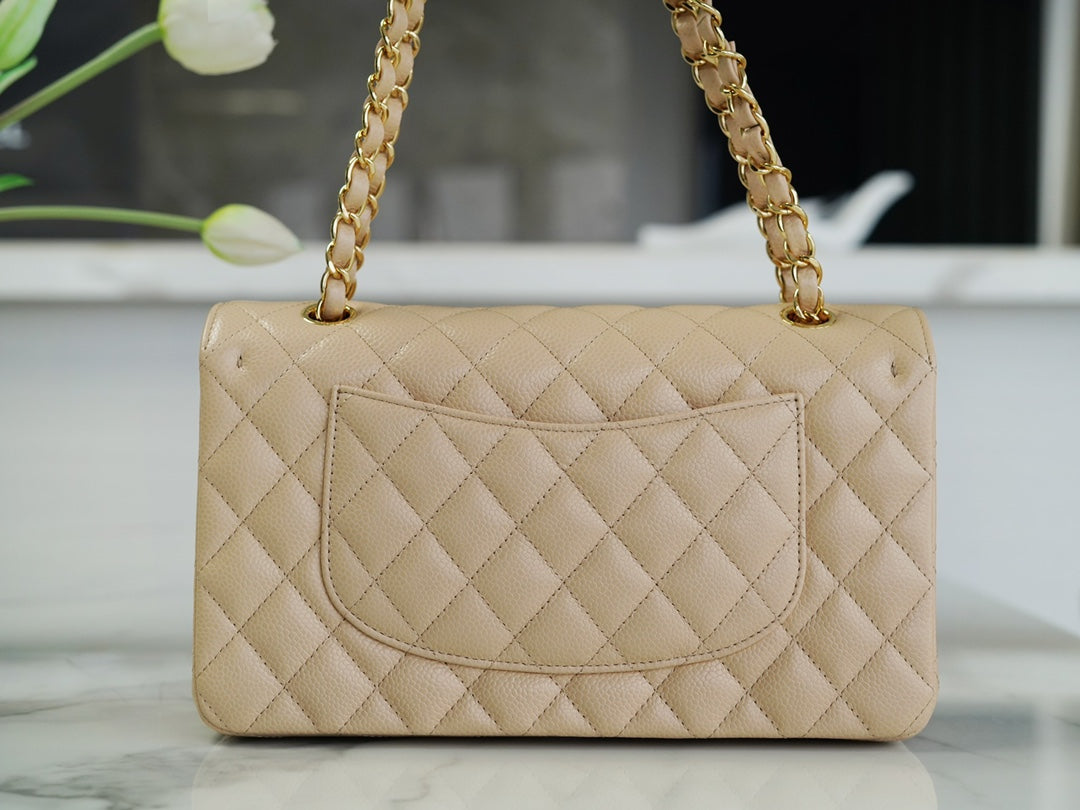 CHANEL 𝗖𝗹𝗮𝘀𝘀𝗶𝗰 𝗙𝗹𝗮𝗽  正品皮鱼子酱 中号 杏色