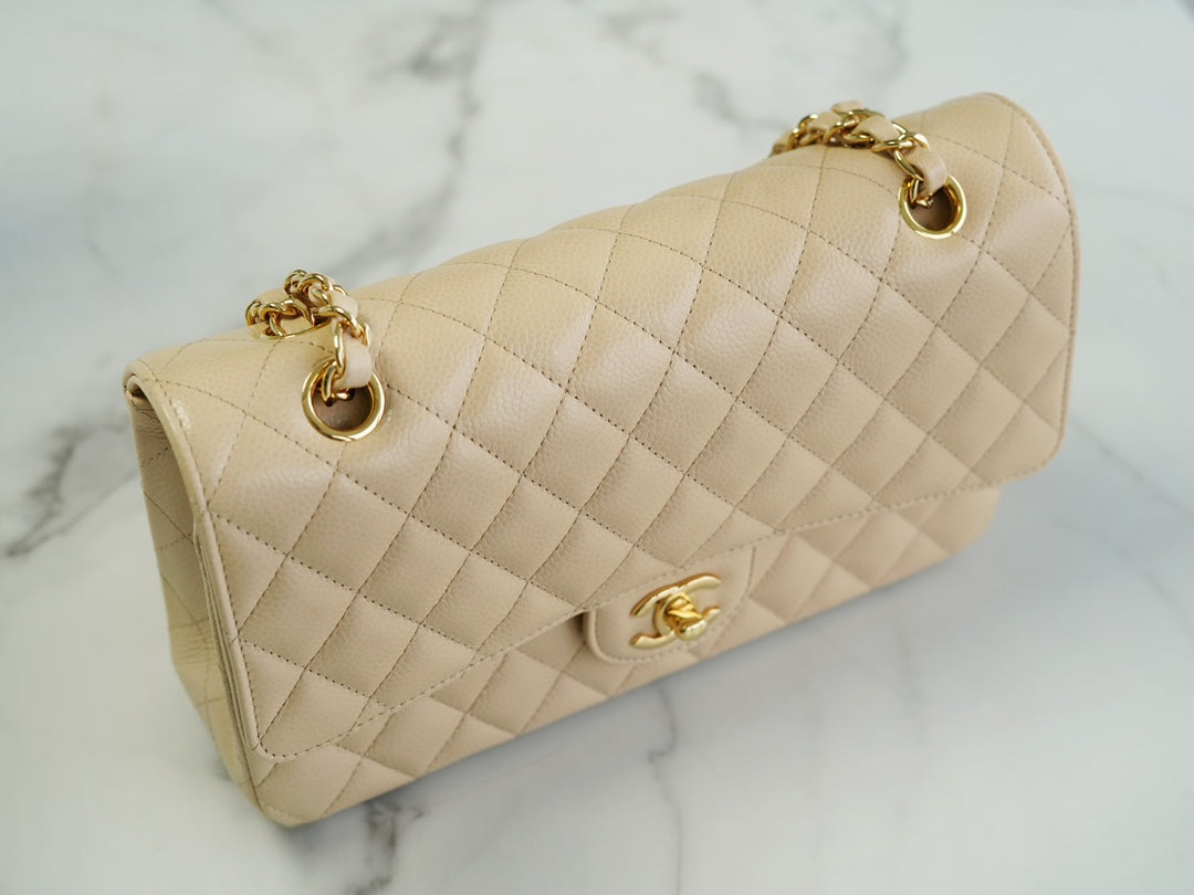 CHANEL 𝗖𝗹𝗮𝘀𝘀𝗶𝗰 𝗙𝗹𝗮𝗽  正品皮鱼子酱 中号 杏色