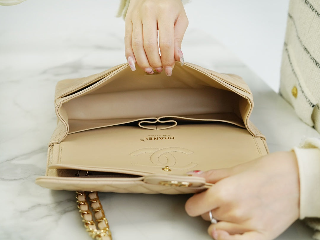 CHANEL 𝗖𝗹𝗮𝘀𝘀𝗶𝗰 𝗙𝗹𝗮𝗽  正品皮鱼子酱 中号 杏色