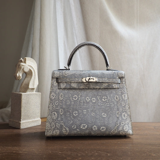 Hermes Kelly 25cm 1B/原色蜥蜴/Ombre Lizard leather Palladium hardware