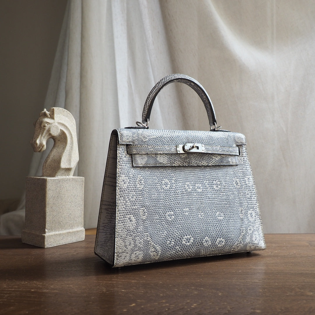 Hermes Kelly 25cm 1B/原色蜥蜴/Ombre Lizard leather Palladium hardware
