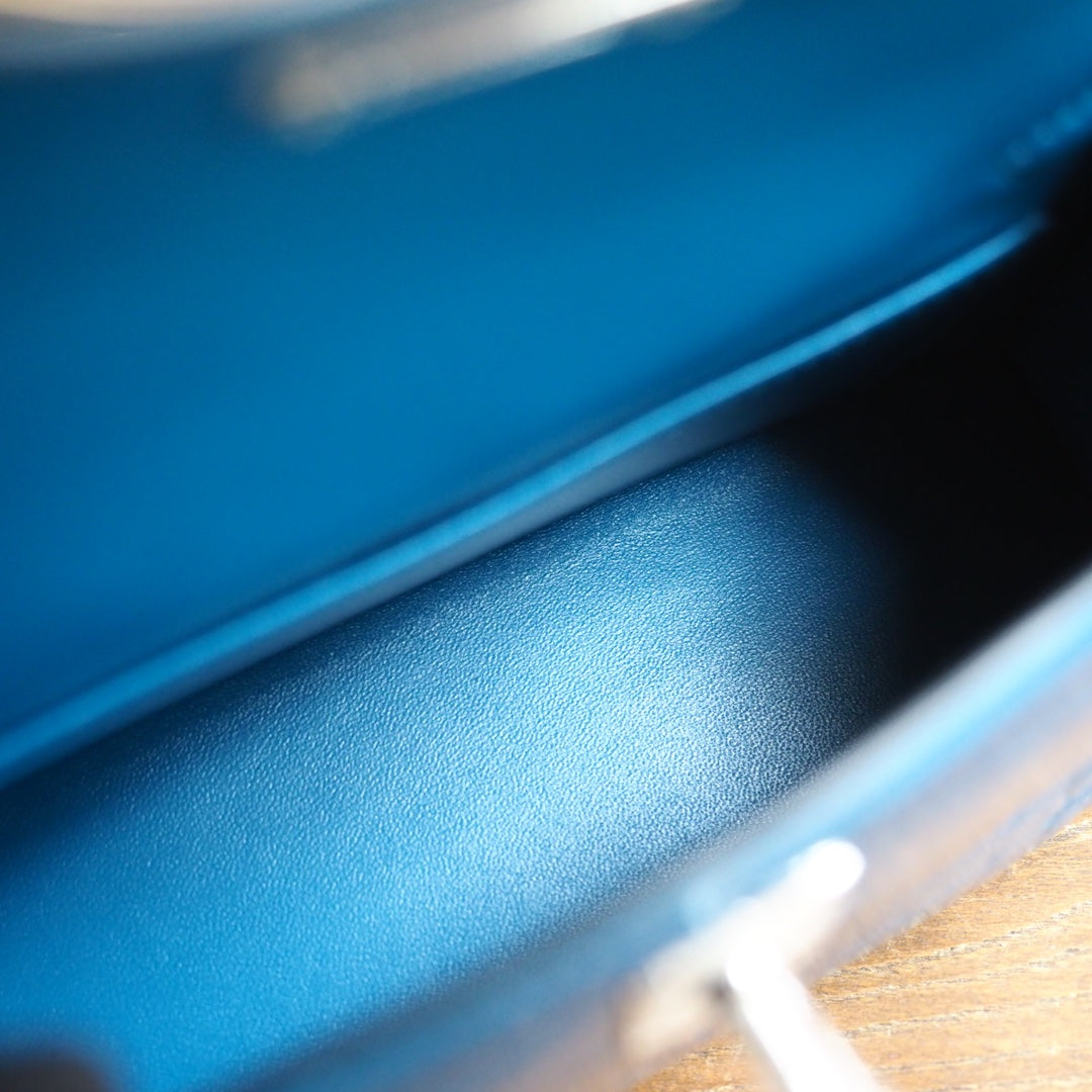 Hermes Mini Kelly 19cm 7W/伊兹密尔蓝/Blue Izmir Crocodile leather Palladium hardware