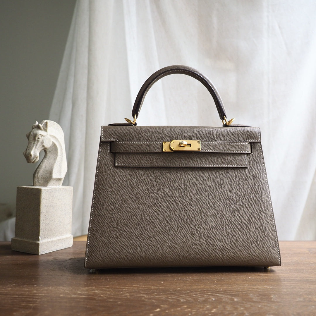 Hermes Kelly 28cm 18/大象灰/EtouPe Epsom leather Gold hardware