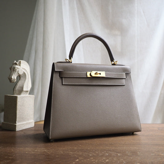 Hermes Kelly 28cm 18/大象灰/EtouPe Epsom leather Gold hardware