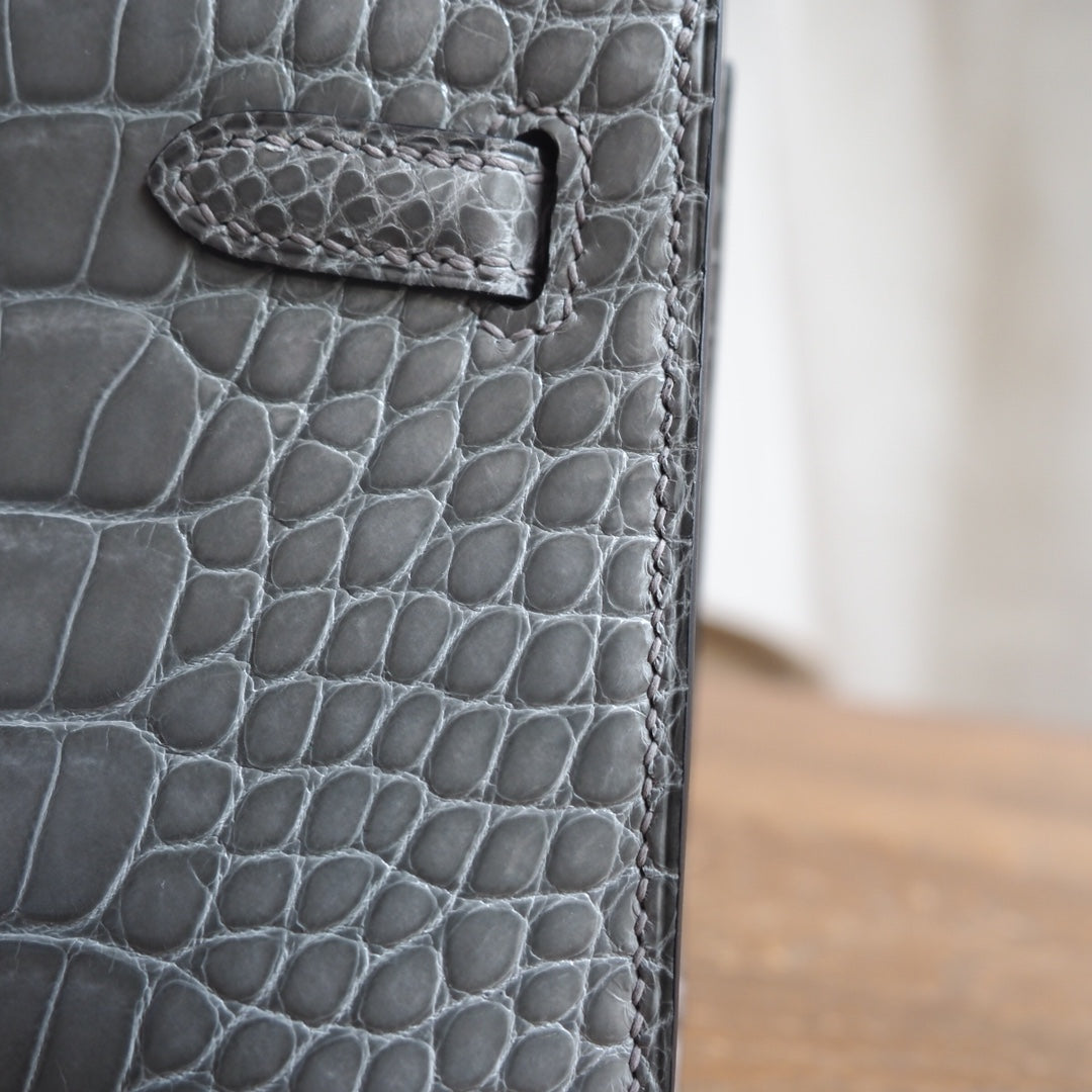 Hermes Mini Kelly 22cm 81/斑鸠灰/Gris Tourterelle Crocodile leather Gole hardware