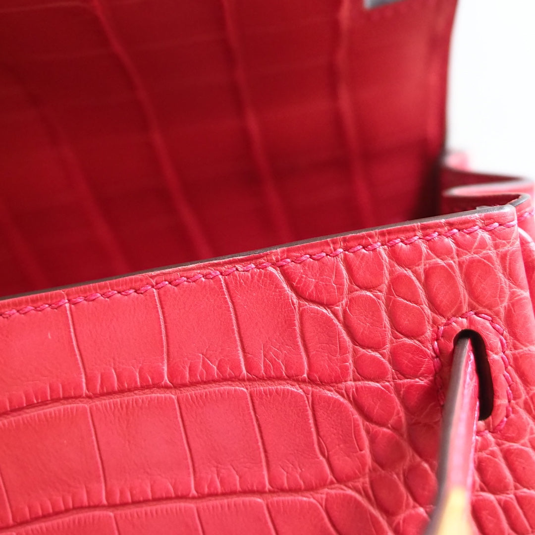 Hermes Kelly 25cm A5/杜鹃红/Bougainvillier Crocodile leather Gold hardware