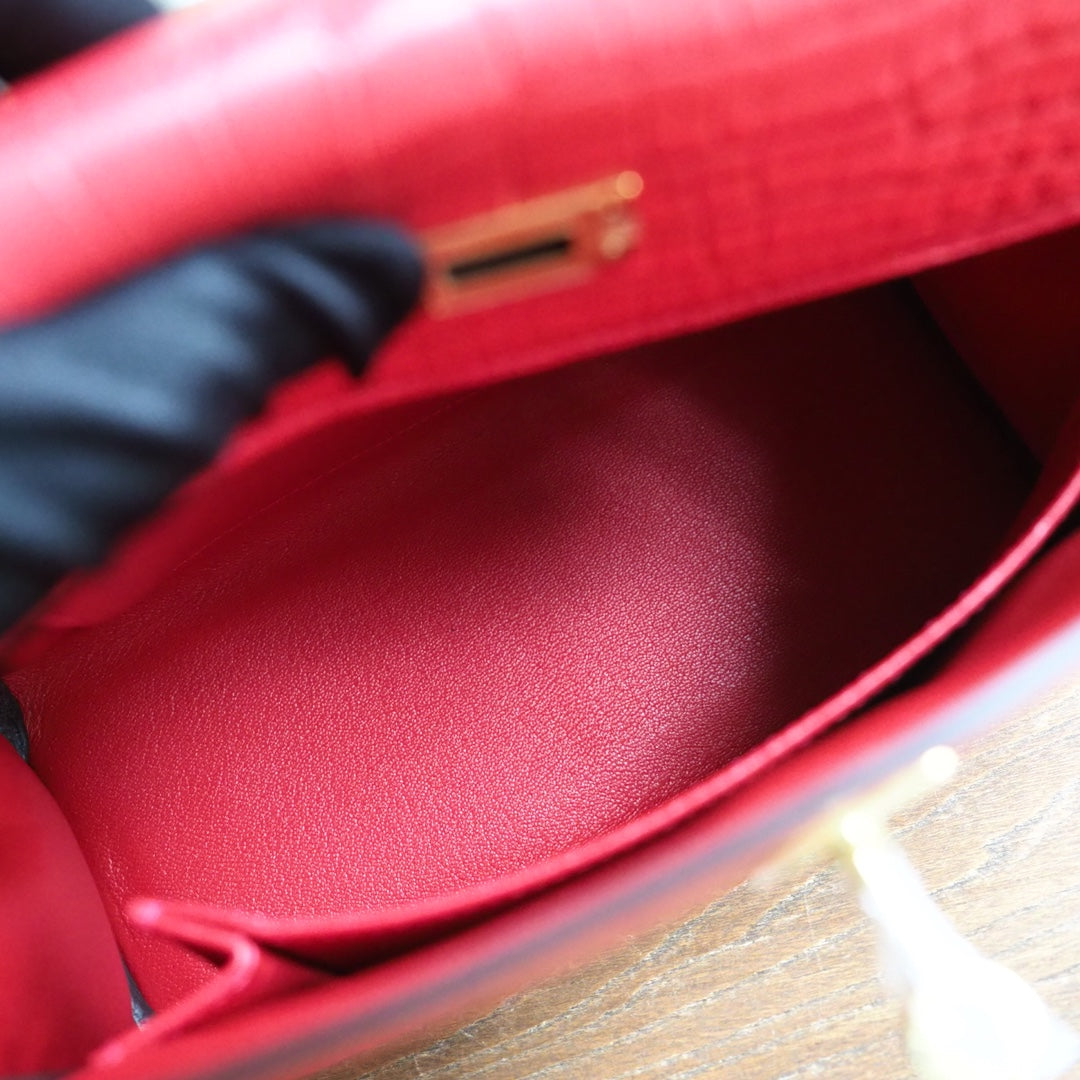 Hermes Kelly 25cm A5/杜鹃红/Bougainvillier Crocodile leather Gold hardware