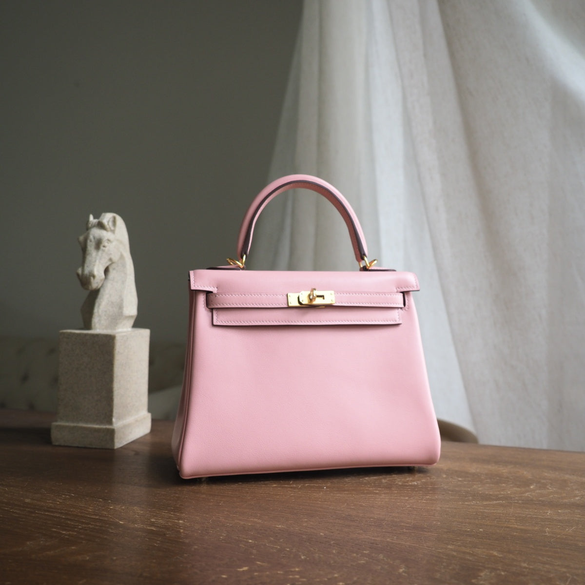 Hermes Kelly 25cm 3Q/樱花粉/Rose Sakura Swift leather Gold hardware