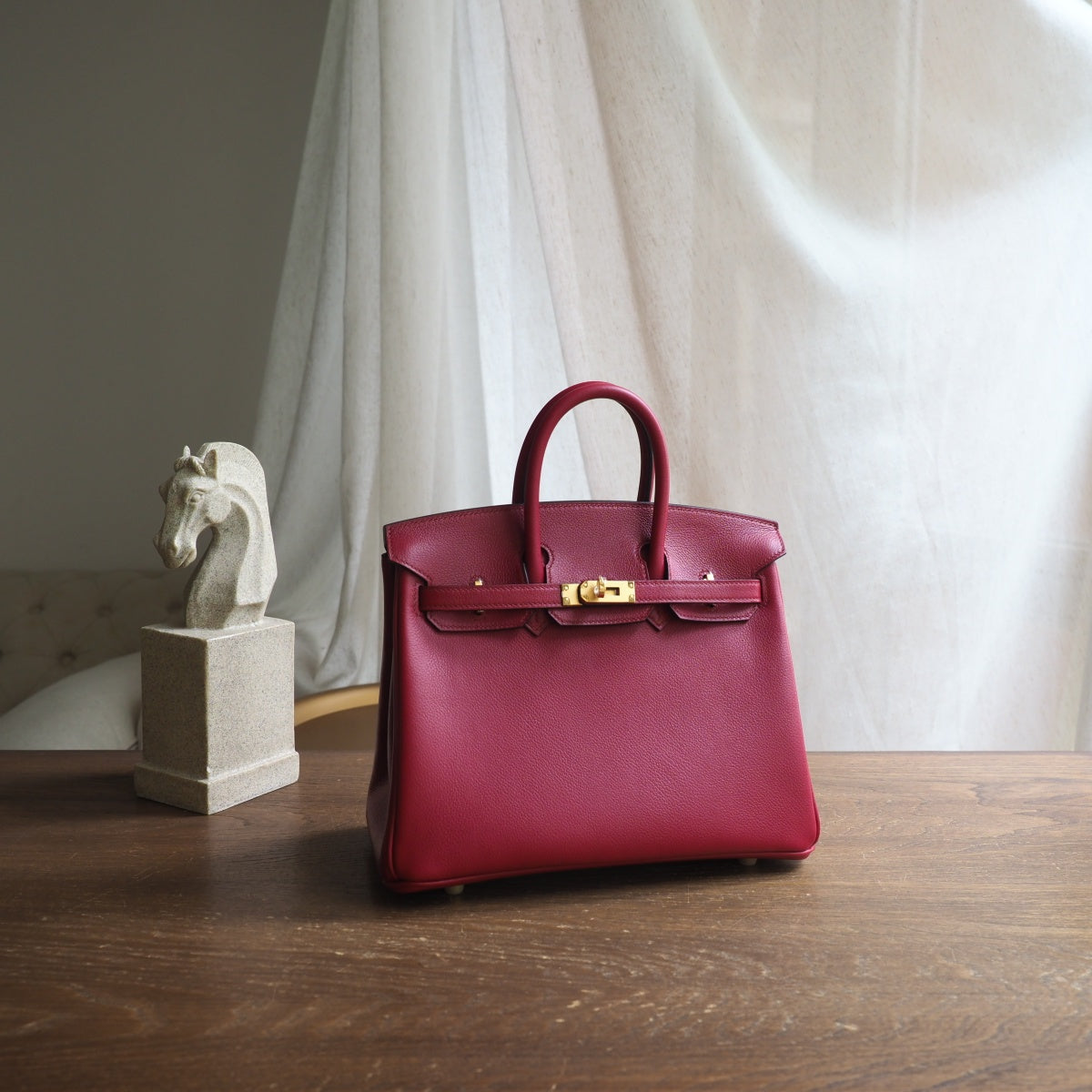 Hermes Birkin 25cm K1/石榴红/Rouge Grenat Evercolor leather Gold hardware