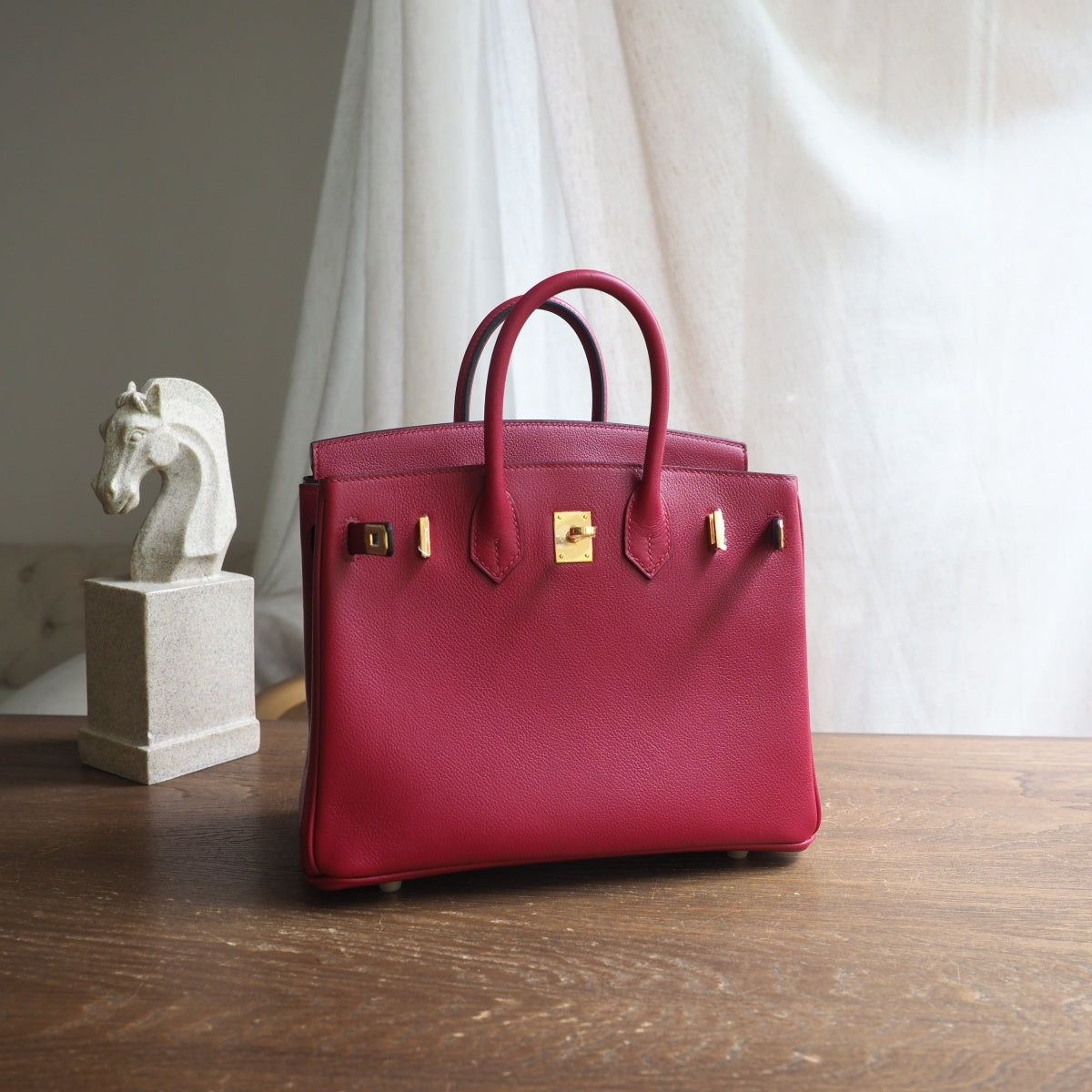 Hermes Birkin 25cm K1/石榴红/Rouge Grenat Evercolor leather Gold hardware