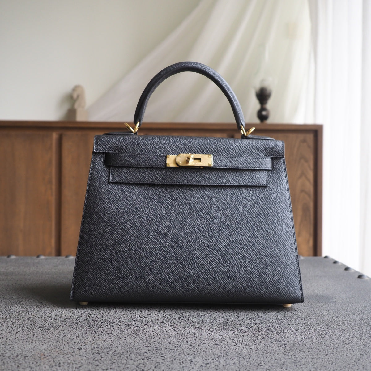 Hermes Kelly 28cm 89/黑色/Noir Epsom leather Gold hardware