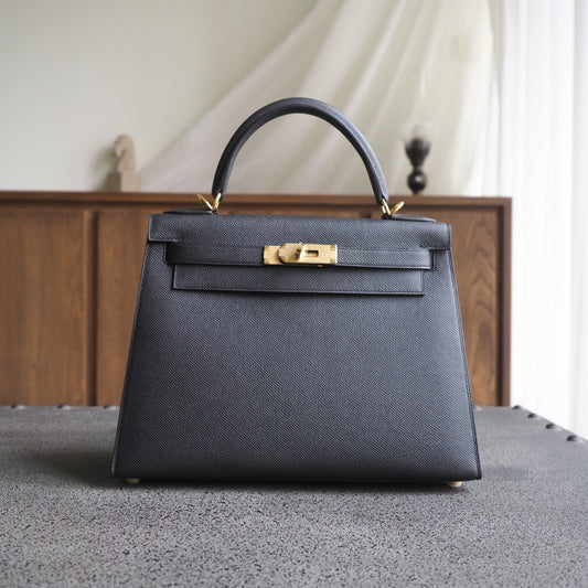 Hermes Kelly 28cm 89/黑色/Noir Epsom leather Gold hardware