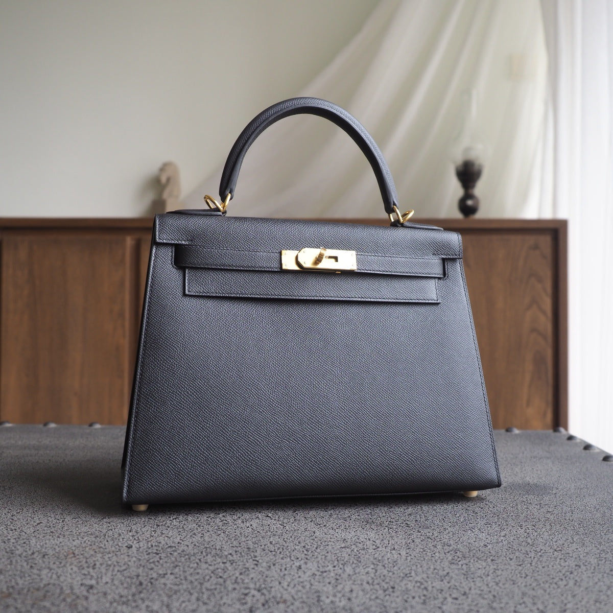 Hermes Kelly 28cm 89/黑色/Noir Epsom leather Gold hardware