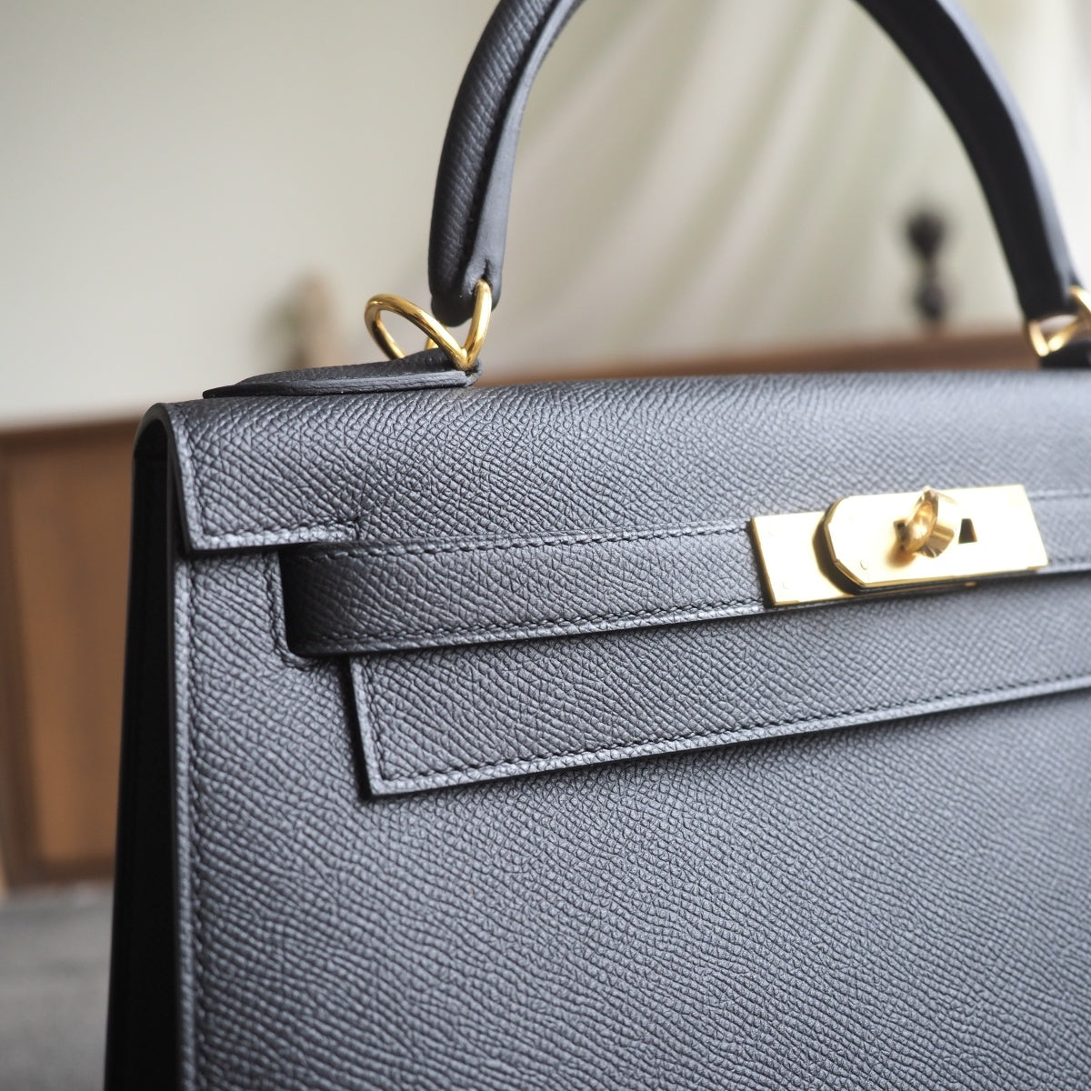 Hermes Kelly 28cm 89/黑色/Noir Epsom leather Gold hardware