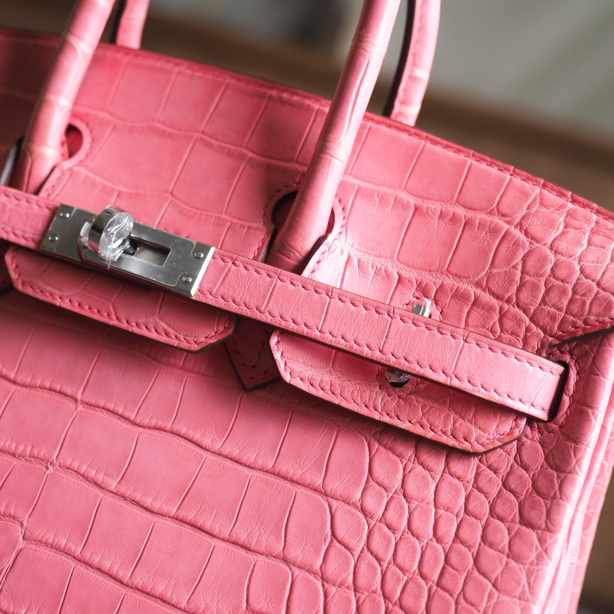 Hermes Birkin 25cm U5/唇膏粉/Rose lipstick Crocodile leather Palladium hardware