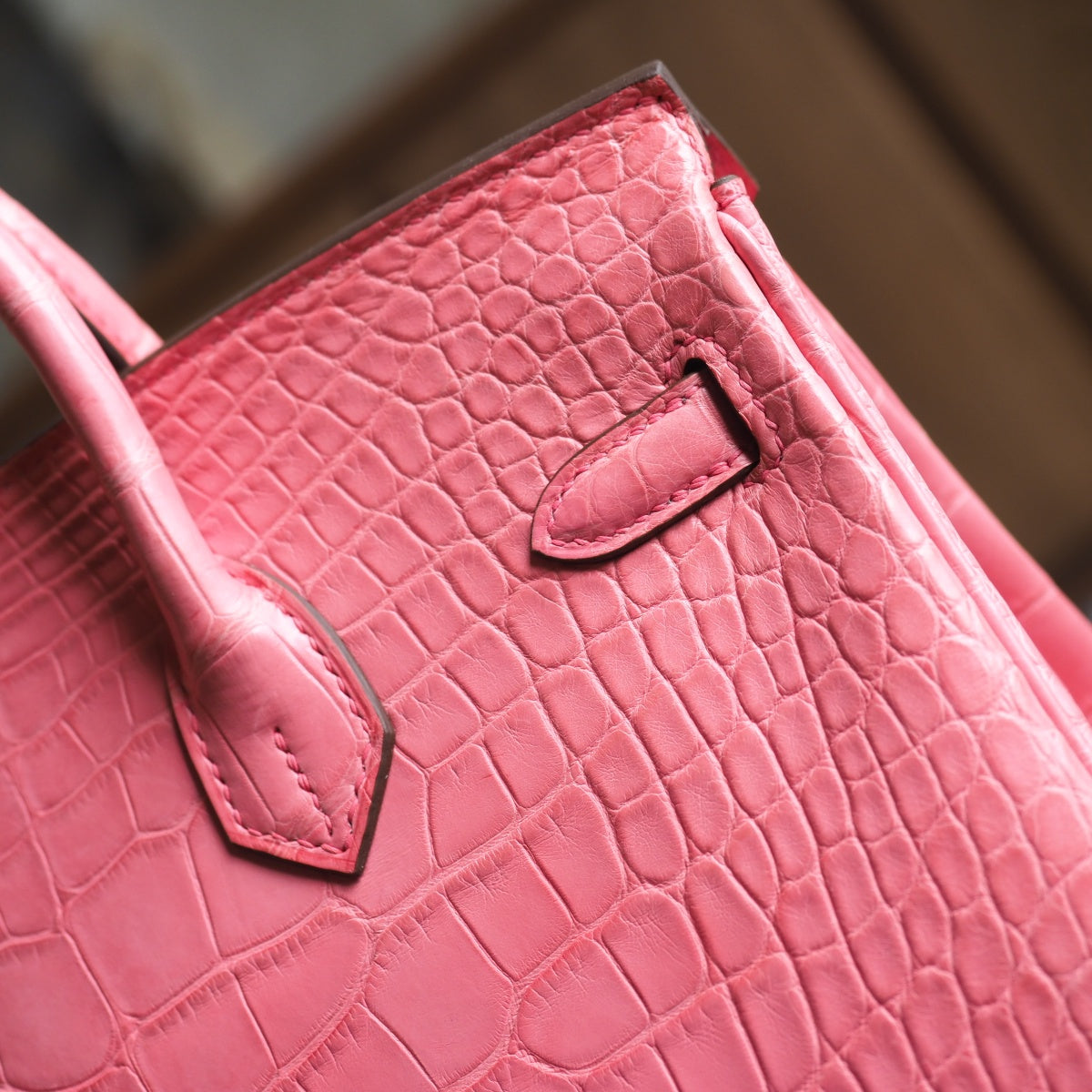 Hermes Birkin 25cm U5/唇膏粉/Rose lipstick Crocodile leather Palladium hardware