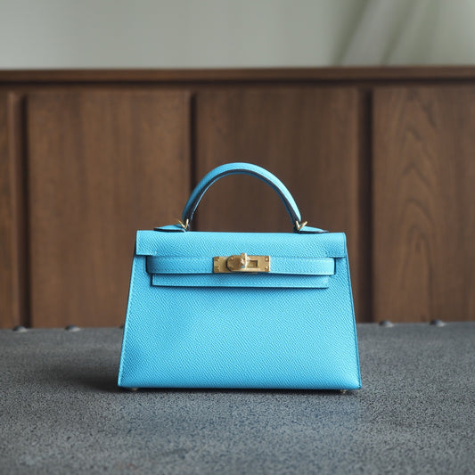 Hermes Mini Kelly 19cm P3/北方蓝/Blue du nord Epsom leather Gold hardware