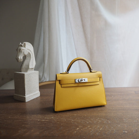 Hermes Mini Kelly 19cm 9D/琥珀黄/Amber Epsom leather Palladium hardware