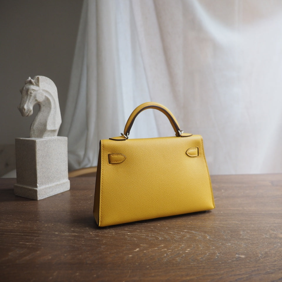 Hermes Mini Kelly 19cm 9D/琥珀黄/Amber Epsom leather Palladium hardware