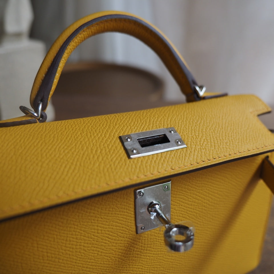 Hermes Mini Kelly 19cm 9D/琥珀黄/Amber Epsom leather Palladium hardware