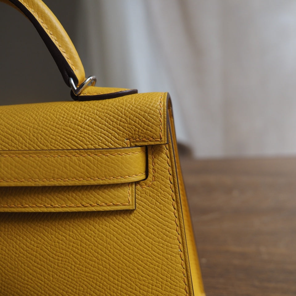 Hermes Mini Kelly 19cm 9D/琥珀黄/Amber Epsom leather Palladium hardware