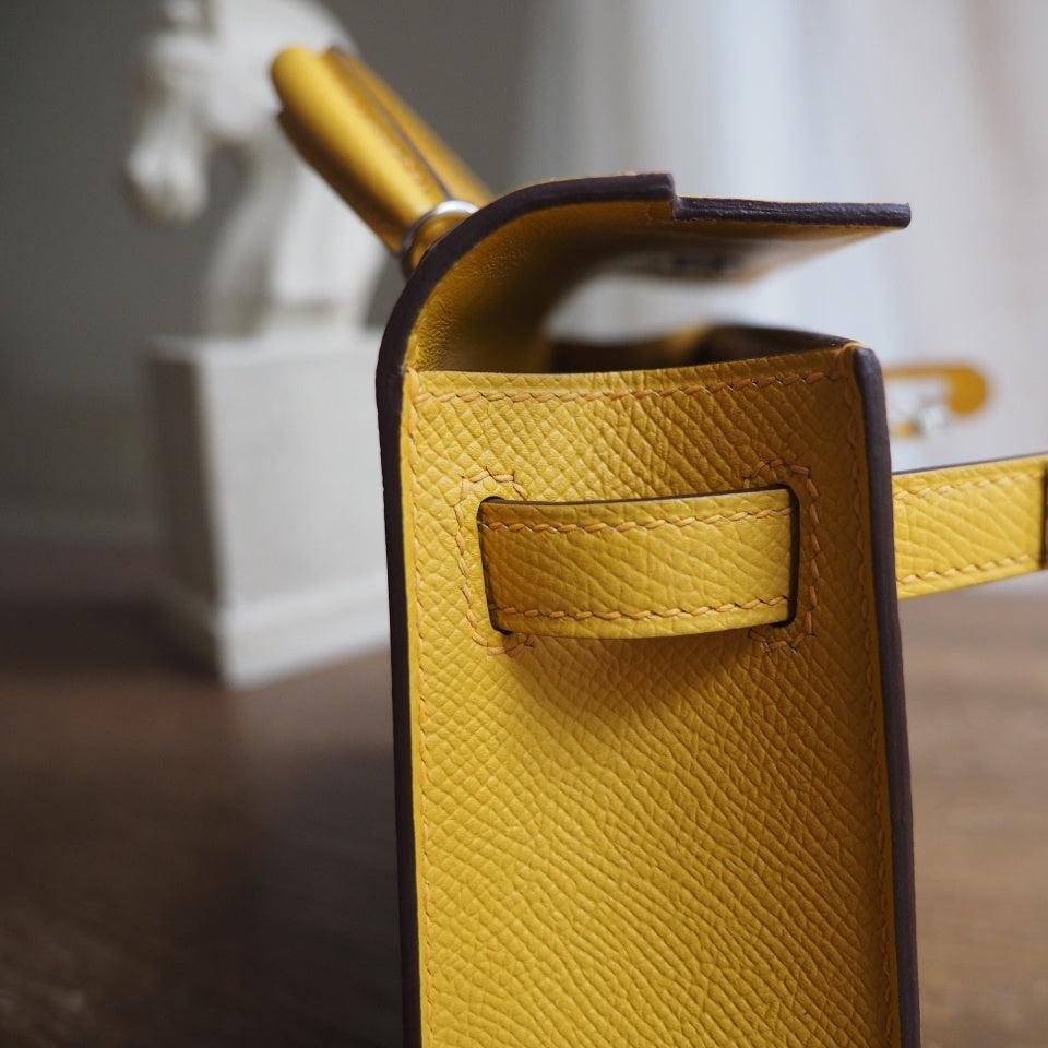 Hermes Mini Kelly 19cm 9D/琥珀黄/Amber Epsom leather Palladium hardware