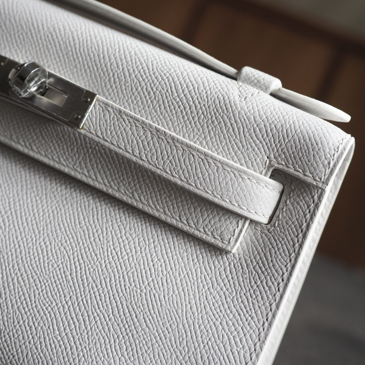 Hermes Mini Kelly 22cm 01/纯白色/Blanc Epsom leather Palladium hardware