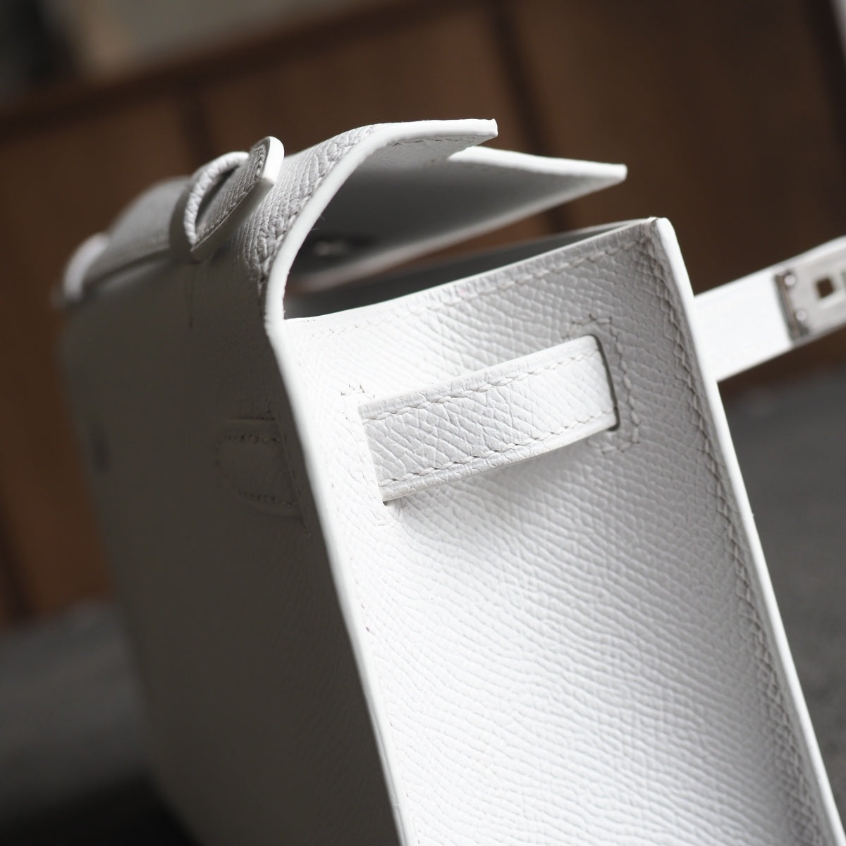 Hermes Mini Kelly 22cm 01/纯白色/Blanc Epsom leather Palladium hardware