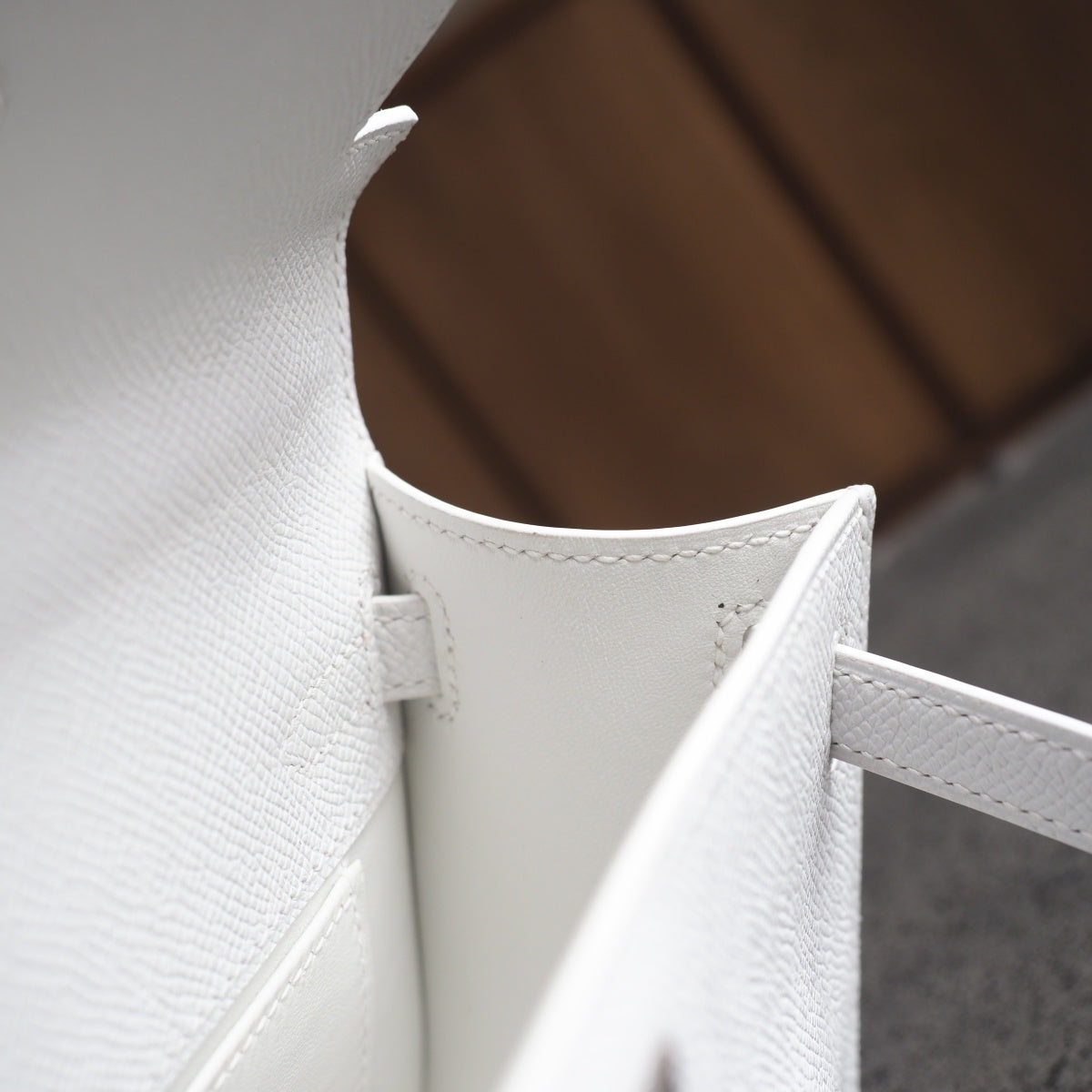 Hermes Mini Kelly 22cm 01/纯白色/Blanc Epsom leather Palladium hardware