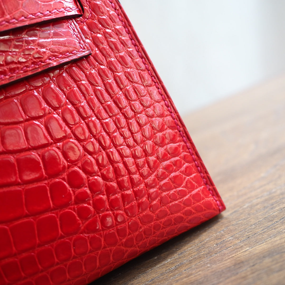 Hermes Mini Kelly 22cm 95/法拉利红/Braise Crocodile leather Gold hardware
