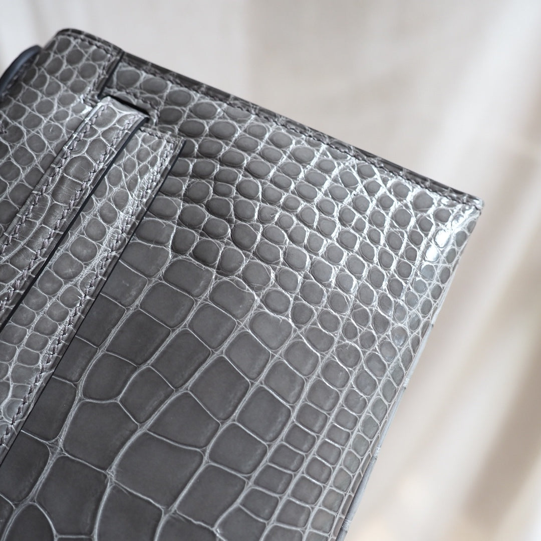 Hermes Mini Kelly 22cm 81/斑鸠灰/Gris Tourterelle Crocodile leather Gold hardware