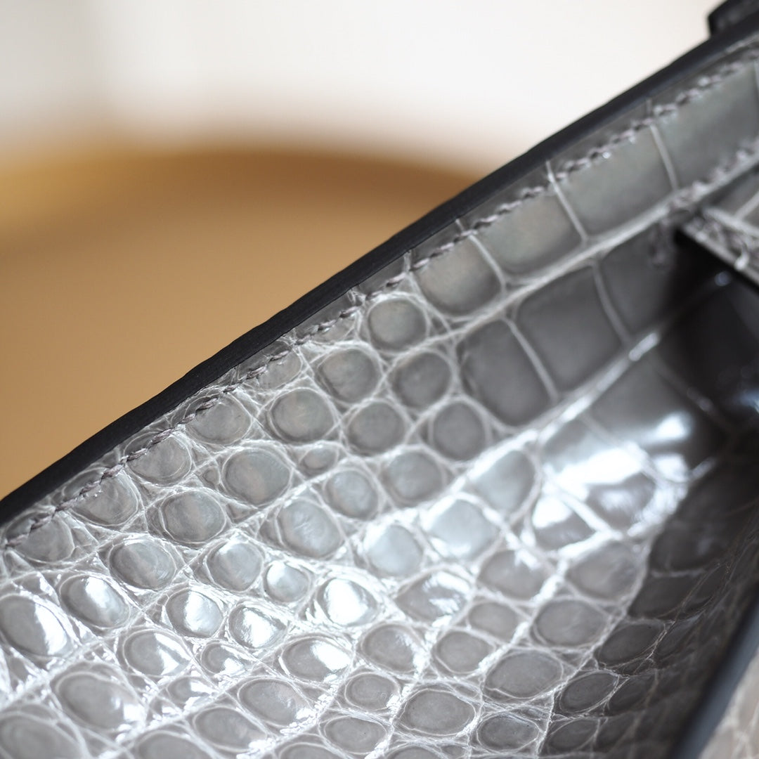 Hermes Mini Kelly 22cm 81/斑鸠灰/Gris Tourterelle Crocodile leather Gold hardware